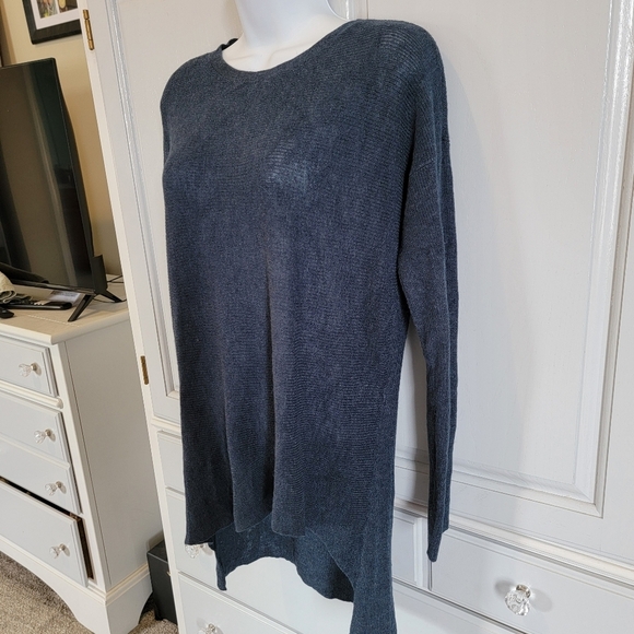 Eileen Fisher Wool Alpaca Blend Hi Low Knit Sweater Slate Blue Luxurious Size XS - Picture 4 of 9